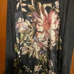Bobeau Black and Cream Floral Top